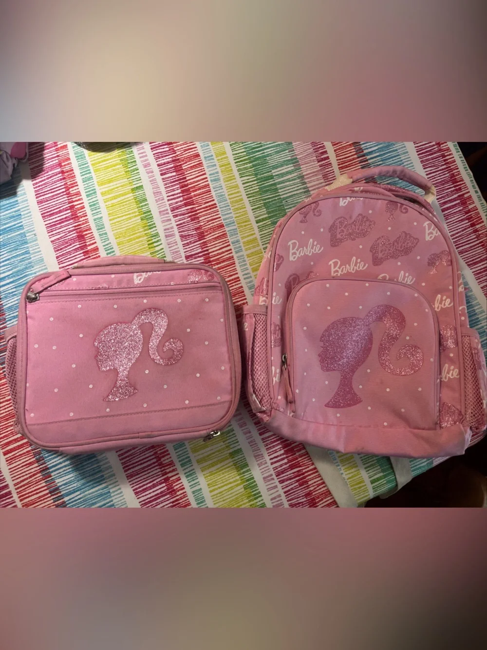 Pottery Barn Mackenzie Barbie Glitter Small Backpack & Lunchbox Set.
